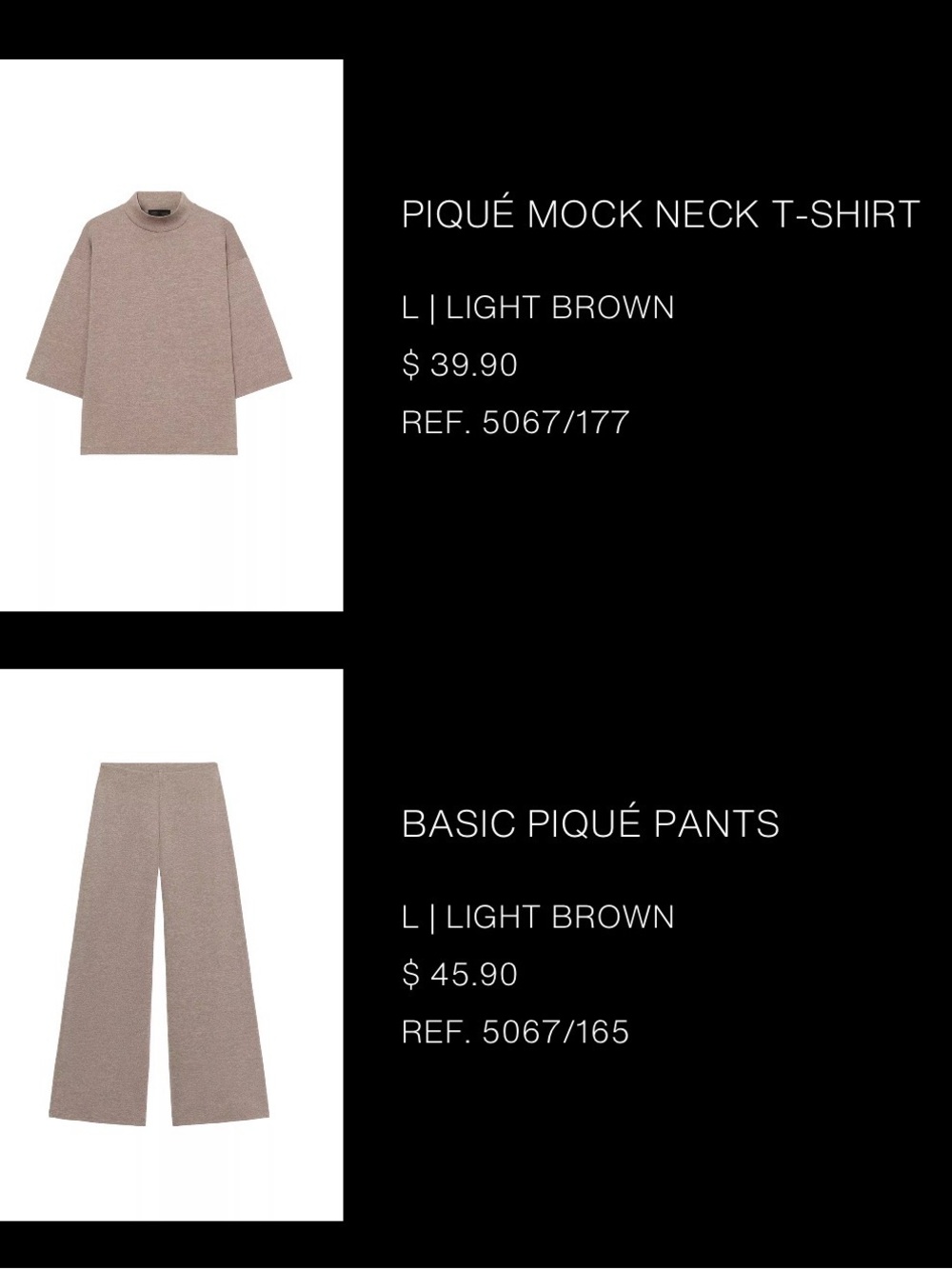 Zara Pique Co-Ord Set in Light Brown SZ L